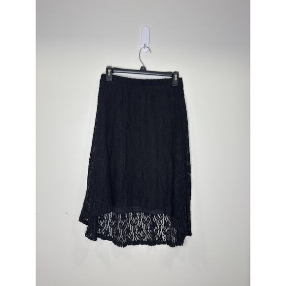 Bobeau Anthropology black skirt size medium lace top layer pull on poly nylon - Picture 3 of 9